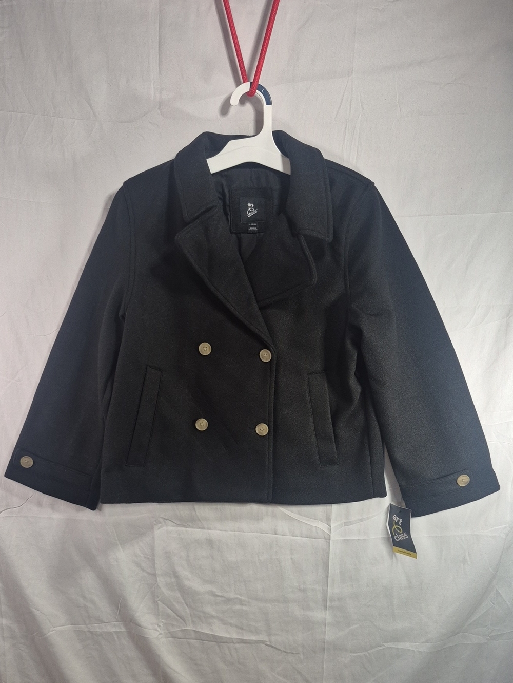 Large Art Class Kids Black Double-Breasted Peacoat